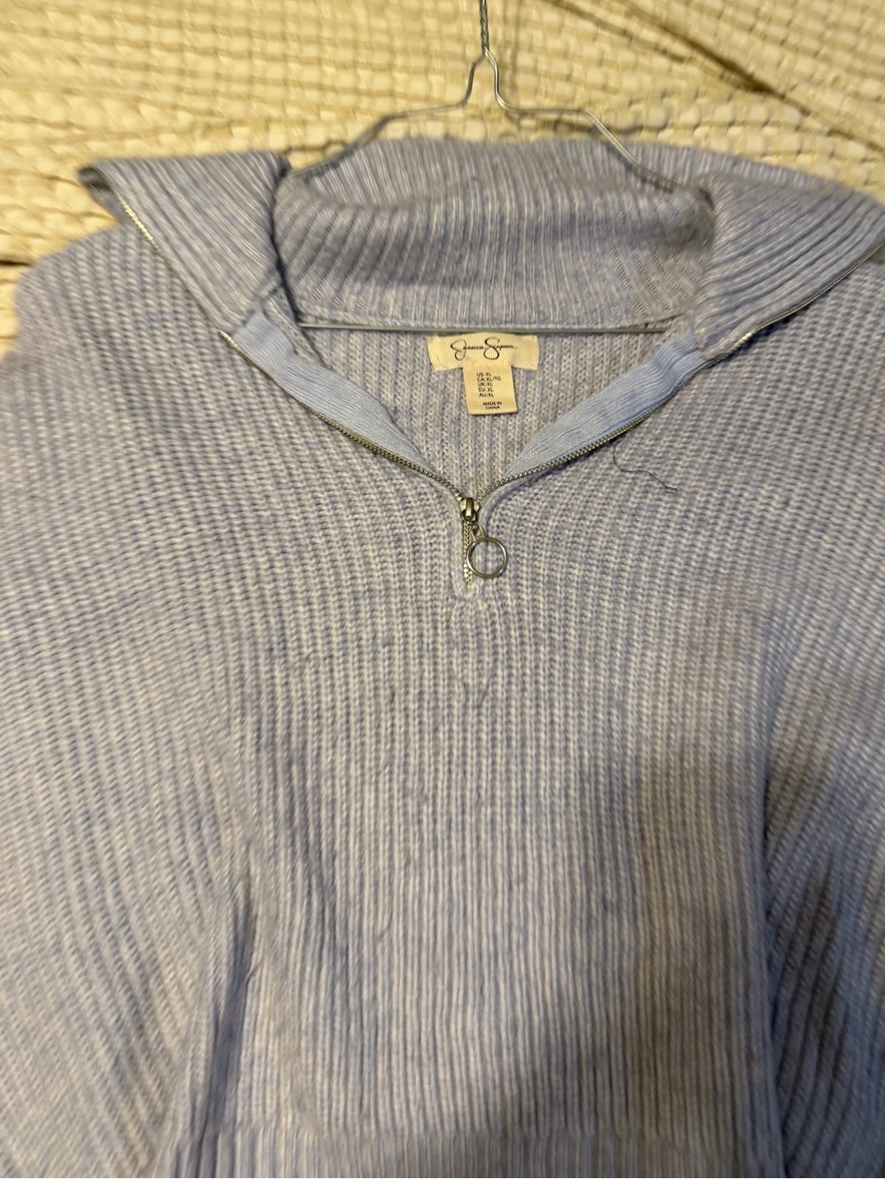 Jessica Simpson Light Blue Ribbed Quarter-Zip Pullover - Picture 3 of 4